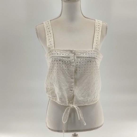 Kendall & Kylie eyelet crop top white ivory size medium button front w tie - Picture 1 of 10